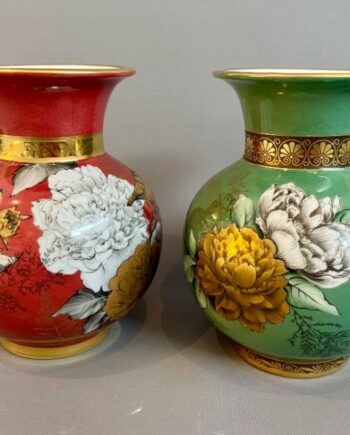 Vase boule décor Pivoines d'or